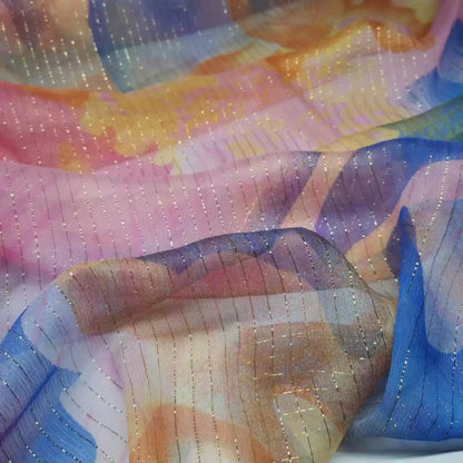 Silk Georgette Lurex 6mm Shiny Jacquard Metallic Saree Dress Scarf Fabric
