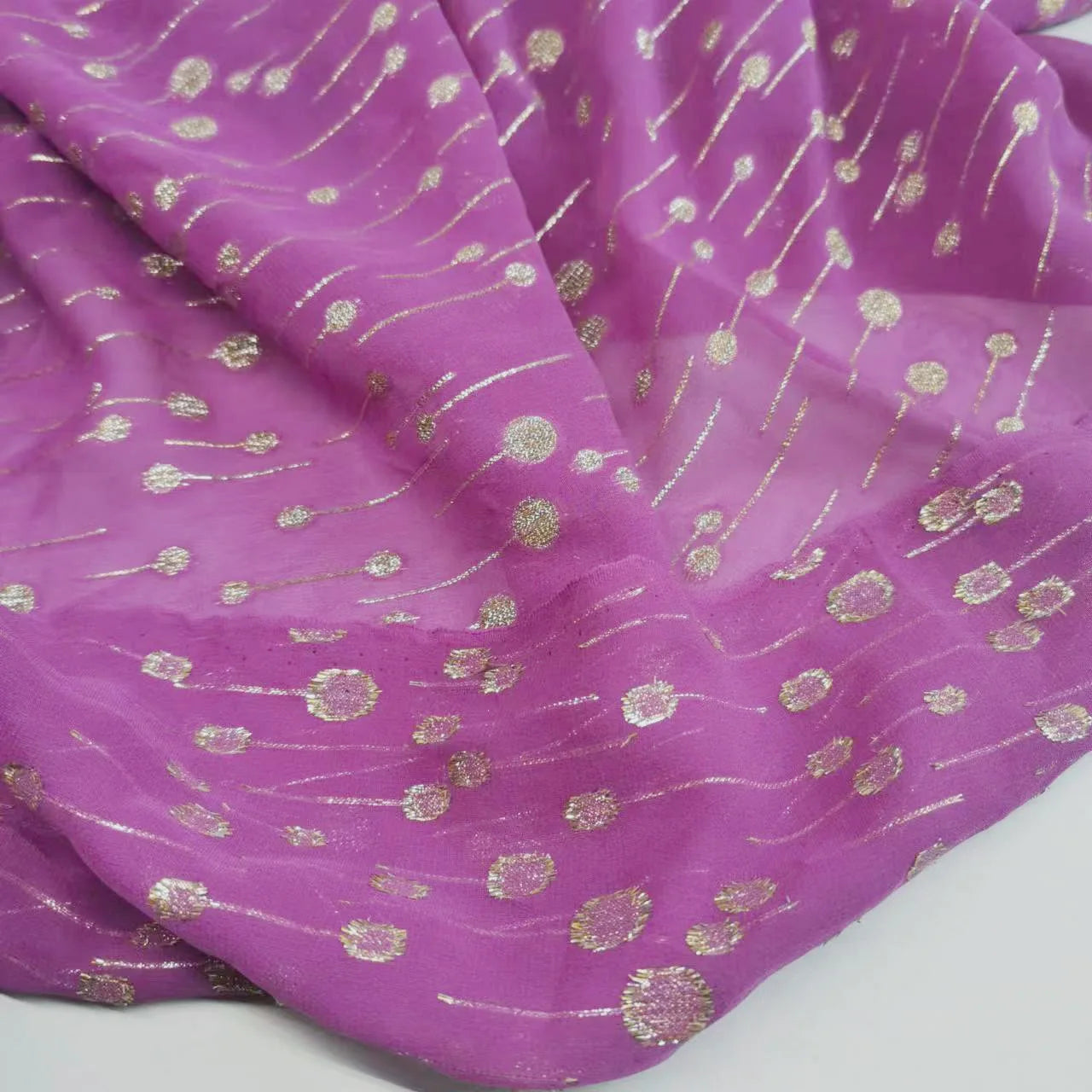 Blue Saree Fabric Shimmer Silk Metallic Shiny Hijab Scarf Craft DIY Sewing Material