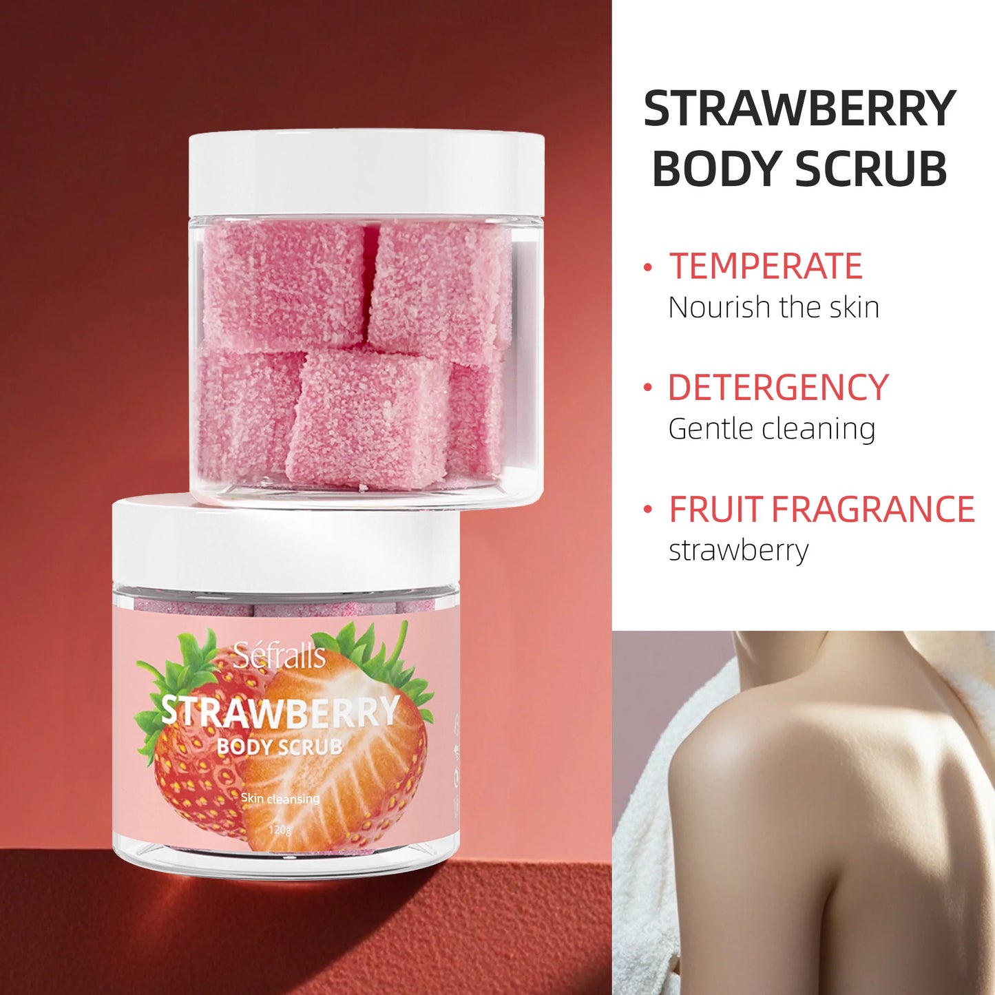 Séfralls Strawberry Body Scrub 150g Exfoliating & Hydrating Body Scrub, Sugar Scrub, Moisturize Smooth Cleansing Skin