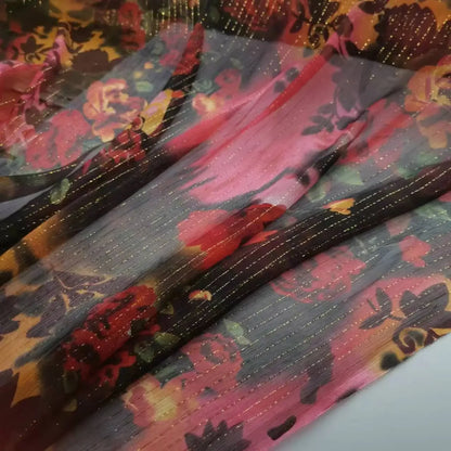 Silk Georgette Lurex 6mm Shiny Jacquard Metallic Saree Dress Scarf Fabric