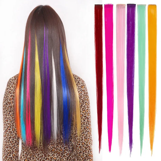 13 Colors Colorful Party Highlight Clip in Straight Hair Extensions for Girls 50cm Y2K Multi-Color Hair Synthetic Hairpieces