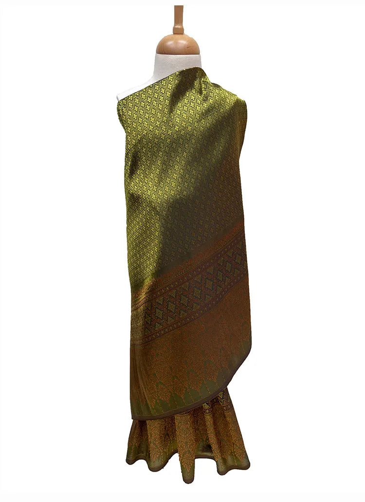 45x100cm Southeast Asia Ethnic Polyester Brocade Jacquard Woven Satin Fabric DIY Thai Skirt Tube Dress Cloth Saree Sari Textile