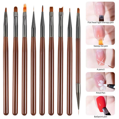 LINMANDA Nail Art Design Pen Painting Tools with Nail Extension Gel Brush Nail Gel Brush Salon at Home Diy Manicure 9psc