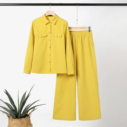 Women Elegant Lapel Neck Long Sleeve Shirt Pants Sets 2PCS Fashion Autumn Outifits Solid Work Trousers Suits Tracksuit