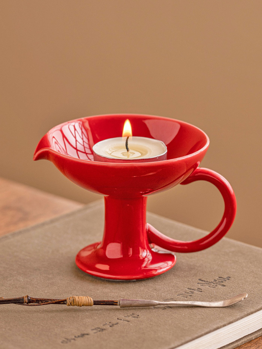 Ceramic Pedestal Candle Holder with Handle – Nordic Style Tealight Sta