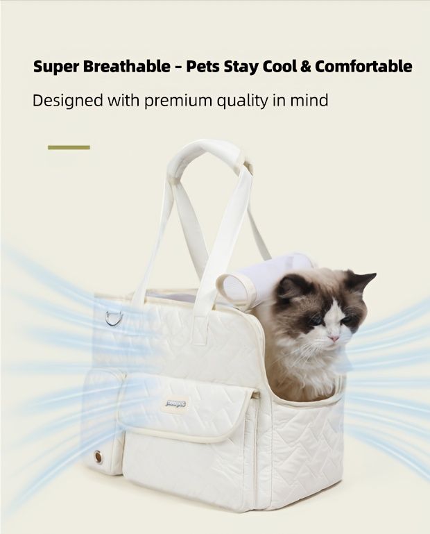 White cat carrier bag, cat transportation, quilted cat carrier, cat travel, pet care, cat supplies, Australian pet carrier, cat travel bag