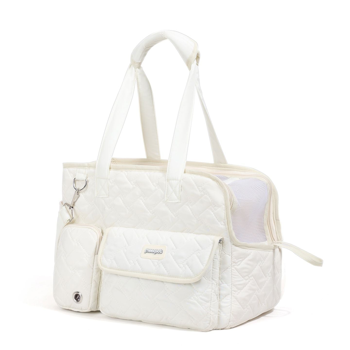 White cat carrier bag, cat transportation, quilted cat carrier, cat travel, pet care, cat supplies, Australian pet carrier, cat travel bag