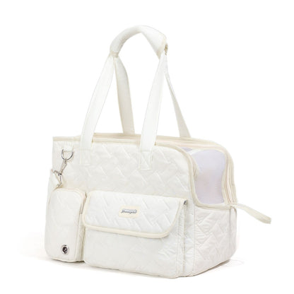 White cat carrier bag, cat transportation, quilted cat carrier, cat travel, pet care, cat supplies, Australian pet carrier, cat travel bag