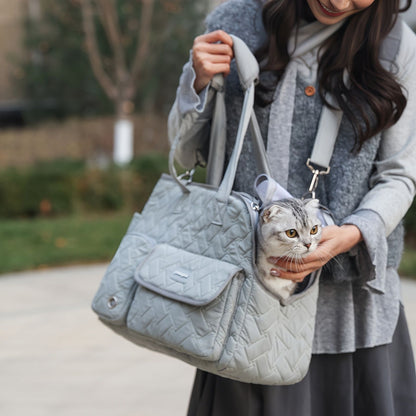 White cat carrier bag, cat transportation, quilted cat carrier, cat travel, pet care, cat supplies, Australian pet carrier, cat travel bag