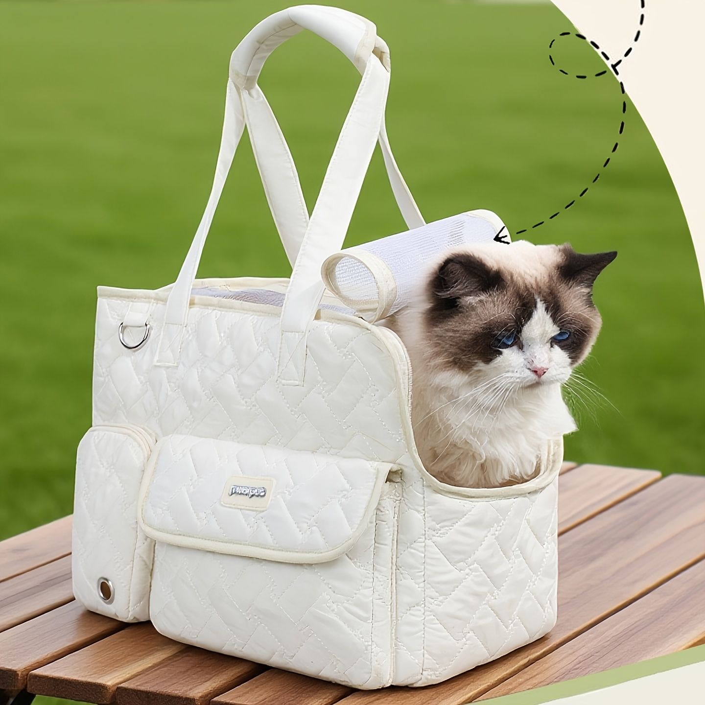White cat carrier bag, cat transportation, quilted cat carrier, cat travel, pet care, cat supplies, Australian pet carrier, cat travel bag