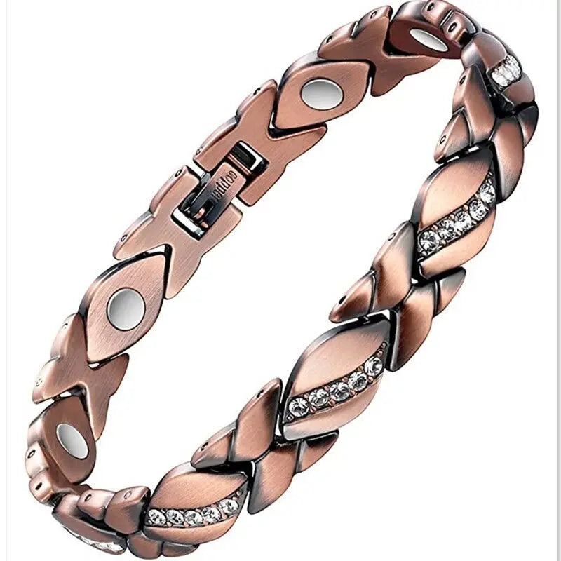 Christmas gift Stylish Ancient Copper Magnetic Therapy Bracelet with Diamond Accents - Enhance Health & Elegance（bronze） Femina Worldwide