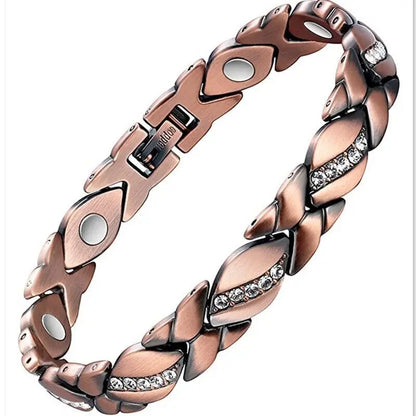Christmas gift Stylish Ancient Copper Magnetic Therapy Bracelet with Diamond Accents - Enhance Health & Elegance（bronze） Femina Worldwide