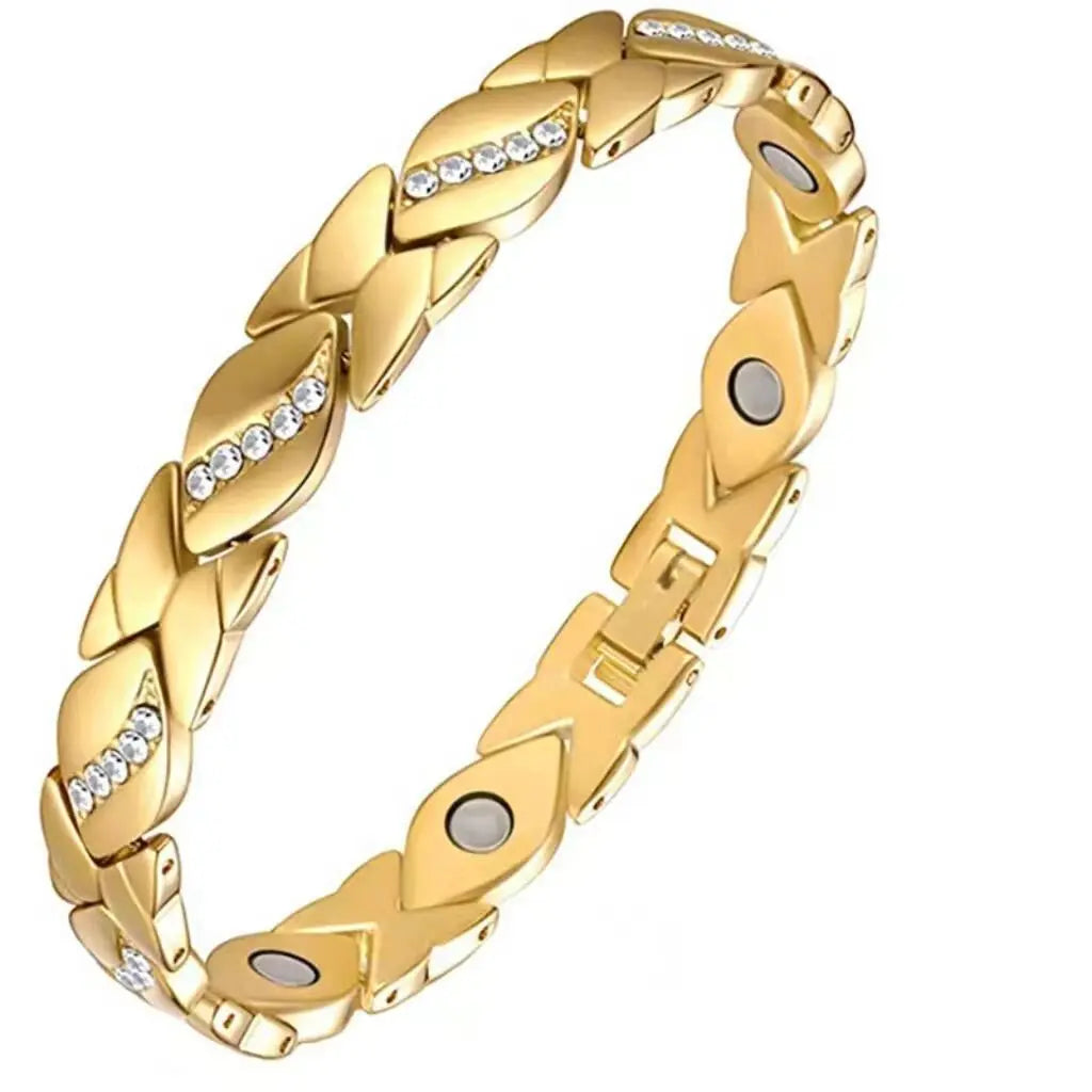 Christmas gift Stylish Ancient Copper Magnetic Therapy Bracelet with Diamond Accents - Enhance Health & Elegance（Rose gold） Femina Worldwide