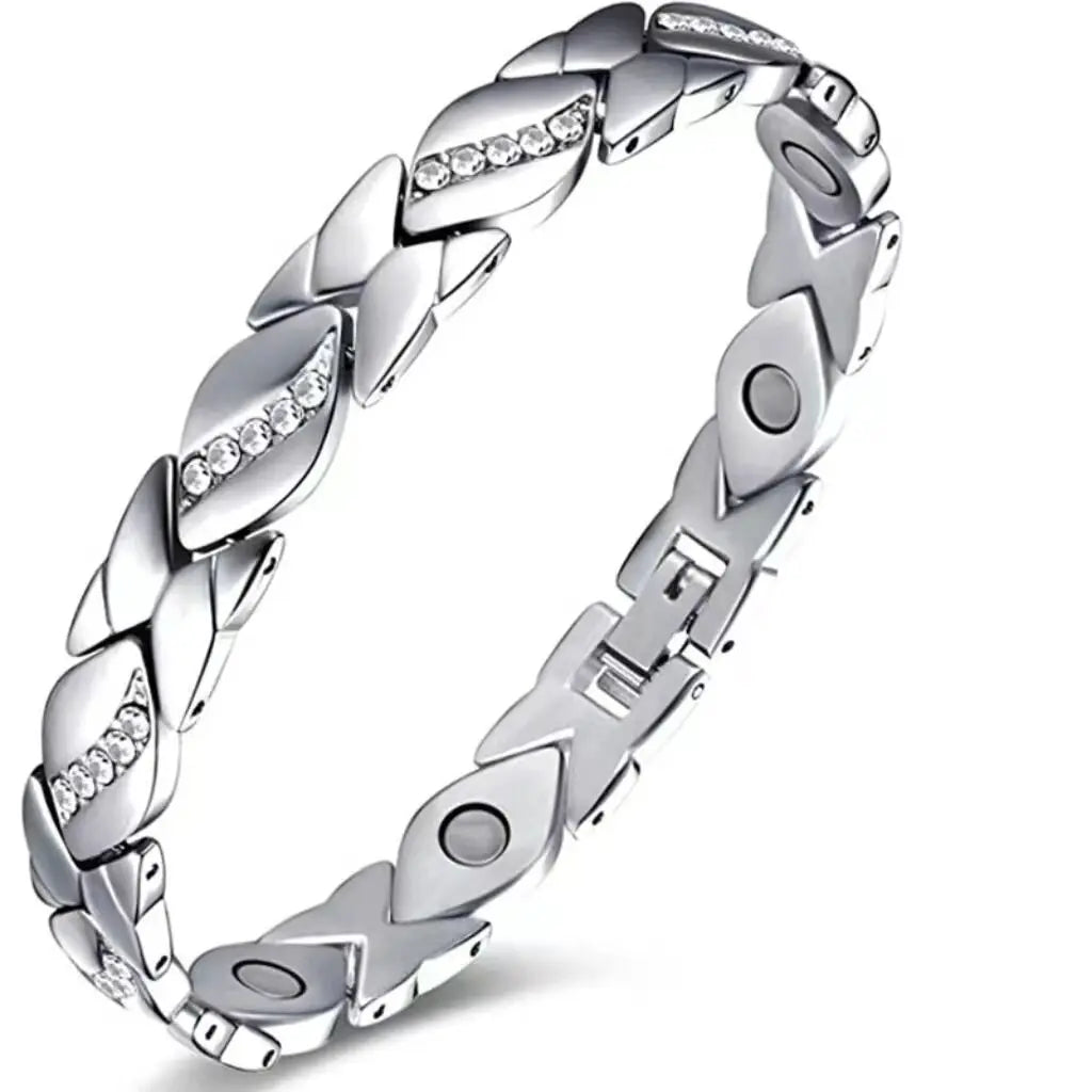 Christmas gift Stylish Ancient Copper Magnetic Therapy Bracelet with Diamond Accents - Enhance Health & Elegance（Rose gold） Femina Worldwide