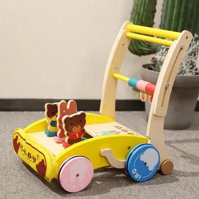 Wooden Baby Walker with Hammer-Action Xylophone – Push-Activated Musical Learning Toy for 6–18 Months (Yellow) Femina Worldwide