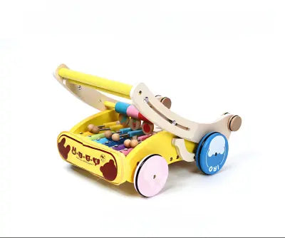 Wooden Baby Walker with Hammer-Action Xylophone – Push-Activated Musical Learning Toy for 6–18 Months (Yellow) Femina Worldwide