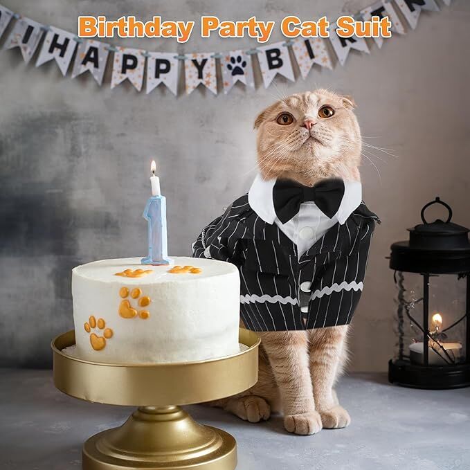 pet products Dog Cat Tuxedo Suit with Bow Tie - Formal Black & White Striped Pet Costume Shirt, Elegant Wedding Outfit Birthday Party Attire for Maltese Dachshund Yorkie Puppies Shih Tzu Small Medium Dogs and cats