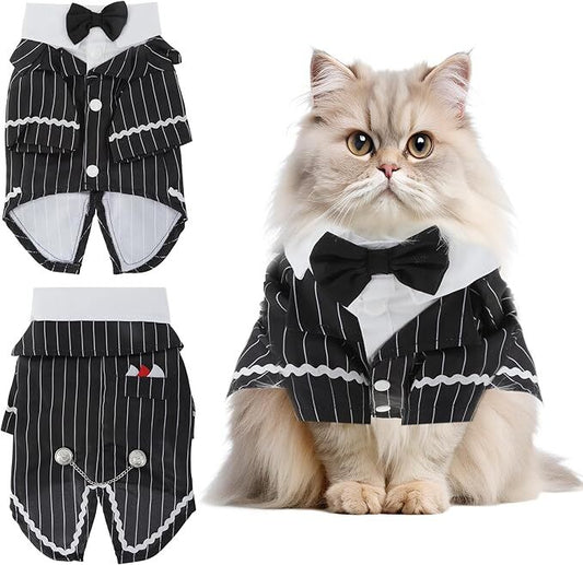 pet products Dog Cat Tuxedo Suit with Bow Tie - Formal Black & White Striped Pet Costume Shirt, Elegant Wedding Outfit Birthday Party Attire for Maltese Dachshund Yorkie Puppies Shih Tzu Small Medium Dogs and cats