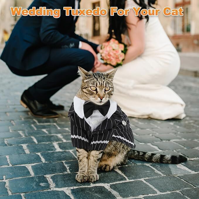 pet products Dog Cat Tuxedo Suit with Bow Tie - Formal Black & White Striped Pet Costume Shirt, Elegant Wedding Outfit Birthday Party Attire for Maltese Dachshund Yorkie Puppies Shih Tzu Small Medium Dogs and cats