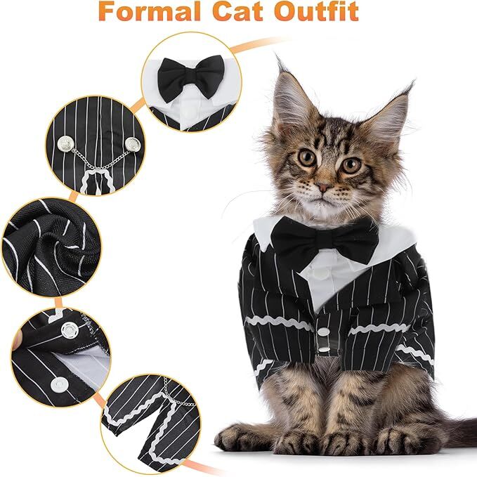 pet products Dog Cat Tuxedo Suit with Bow Tie - Formal Black & White Striped Pet Costume Shirt, Elegant Wedding Outfit Birthday Party Attire for Maltese Dachshund Yorkie Puppies Shih Tzu Small Medium Dogs and cats