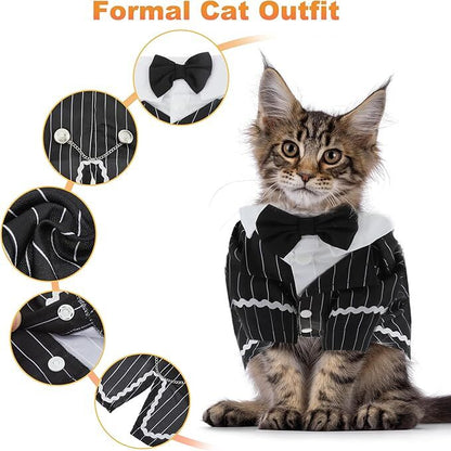 pet products Dog Cat Tuxedo Suit with Bow Tie - Formal Black & White Striped Pet Costume Shirt, Elegant Wedding Outfit Birthday Party Attire for Maltese Dachshund Yorkie Puppies Shih Tzu Small Medium Dogs and cats