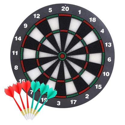 Safety Dart Board Set with 6 Soft Tip Darts: 16-Inch Rubber Dartboard for Family, Office & Party Leisure Sport Femina Worldwide