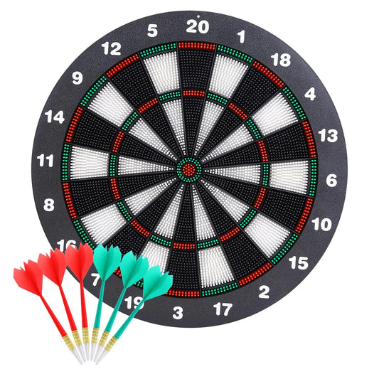 Safety Dart Board Set with 6 Soft Tip Darts: 16-Inch Rubber Dartboard for Family, Office & Party Leisure Sport Femina Worldwide