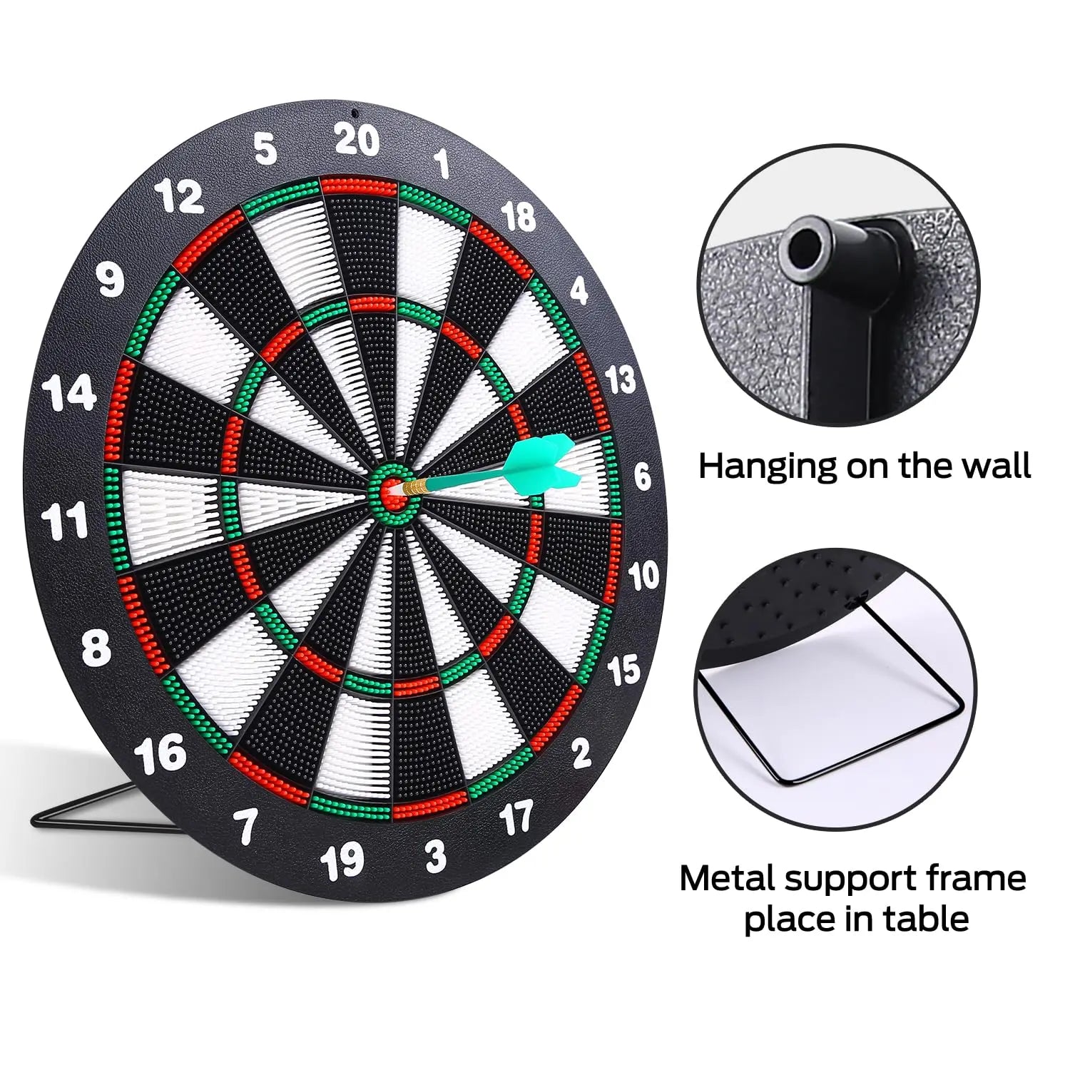 Safety Dart Board Set with 6 Soft Tip Darts: 16-Inch Rubber Dartboard for Family, Office & Party Leisure Sport Femina Worldwide