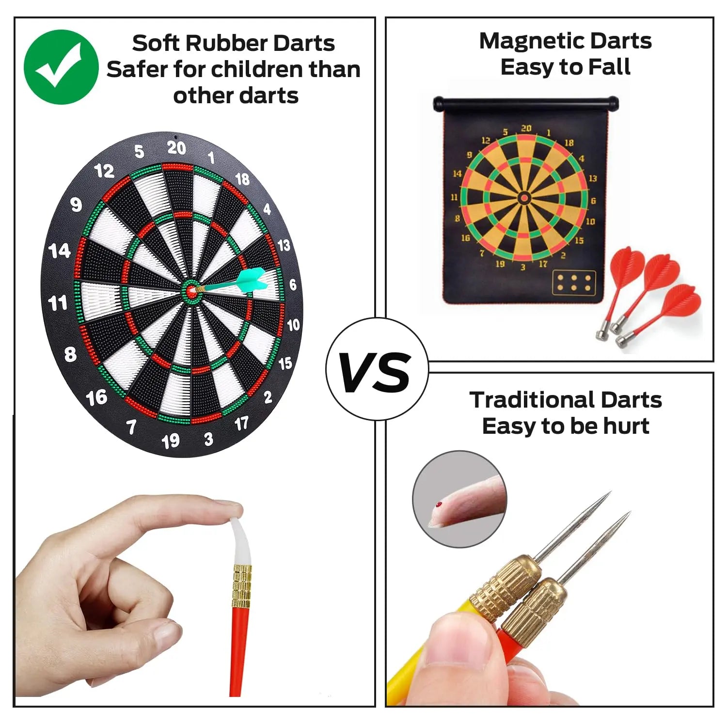 Safety Dart Board Set with 6 Soft Tip Darts: 16-Inch Rubber Dartboard for Family, Office & Party Leisure Sport Femina Worldwide