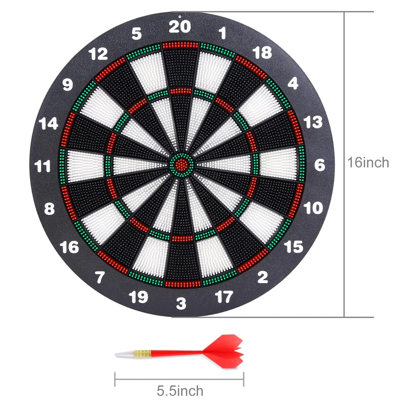 Safety Dart Board Set with 6 Soft Tip Darts: 16-Inch Rubber Dartboard for Family, Office & Party Leisure Sport Femina Worldwide