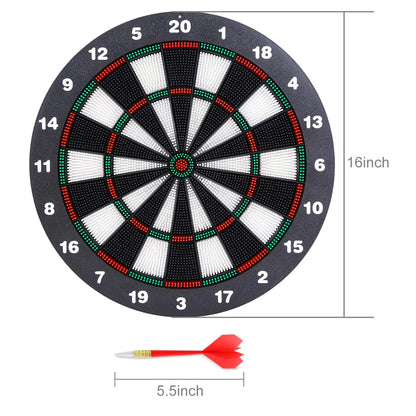 Safety Dart Board Set with 6 Soft Tip Darts: 16-Inch Rubber Dartboard for Family, Office & Party Leisure Sport Femina Worldwide