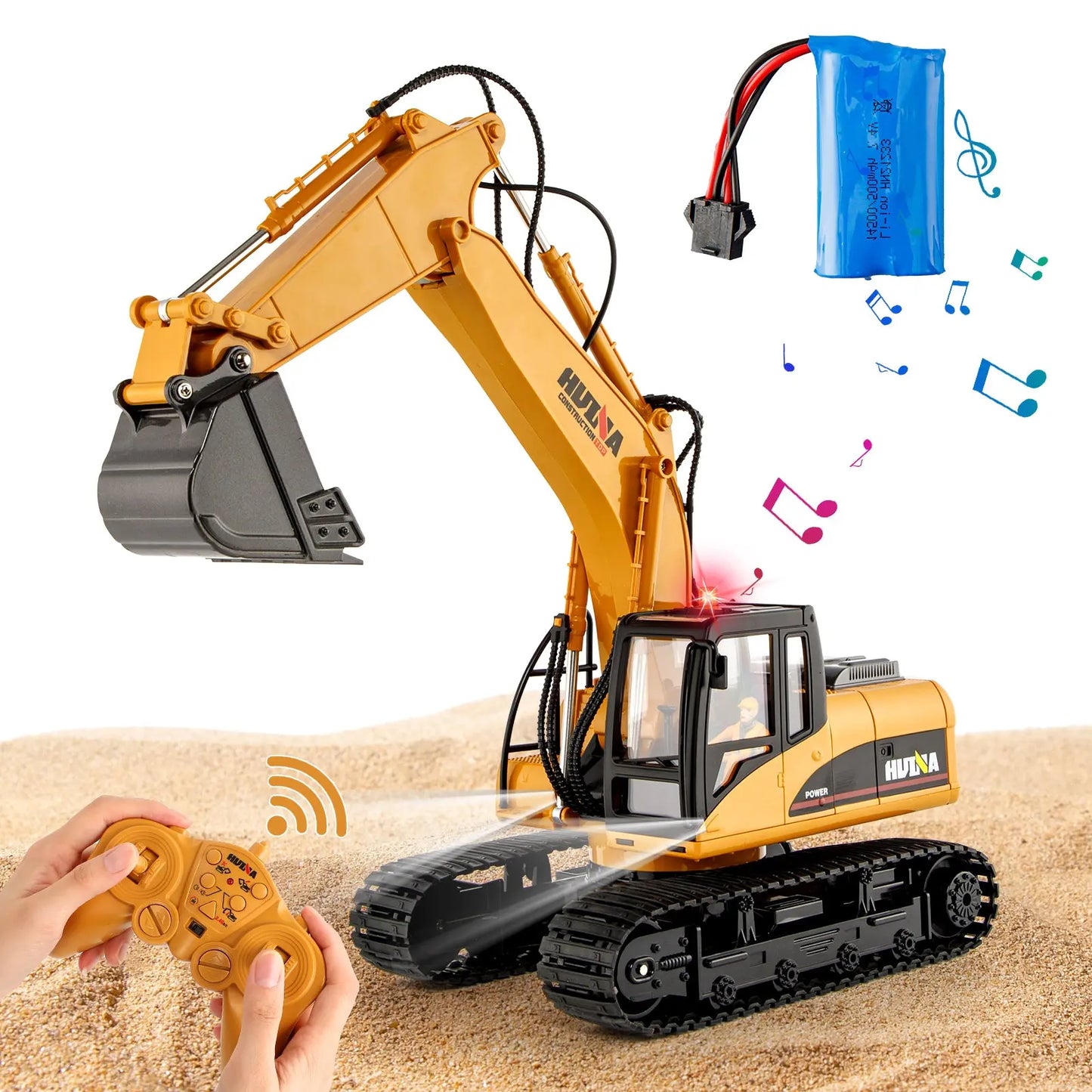 HUINA 1/14 RC Electric Excavator 1535 Remote Control Digger 15CH 2.4G Radio Finished Toy Model Battery Sound Light Effects Hobby Grade Model for Ages 14+ Femina Worldwide