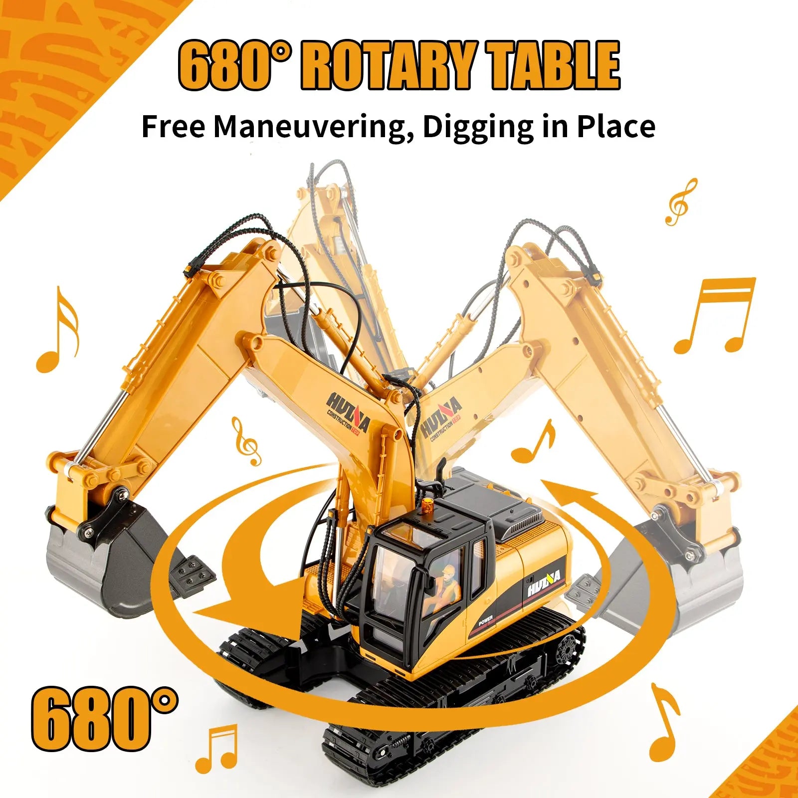HUINA 1/14 RC Electric Excavator 1535 Remote Control Digger 15CH 2.4G Radio Finished Toy Model Battery Sound Light Effects Hobby Grade Model for Ages 14+ Femina Worldwide
