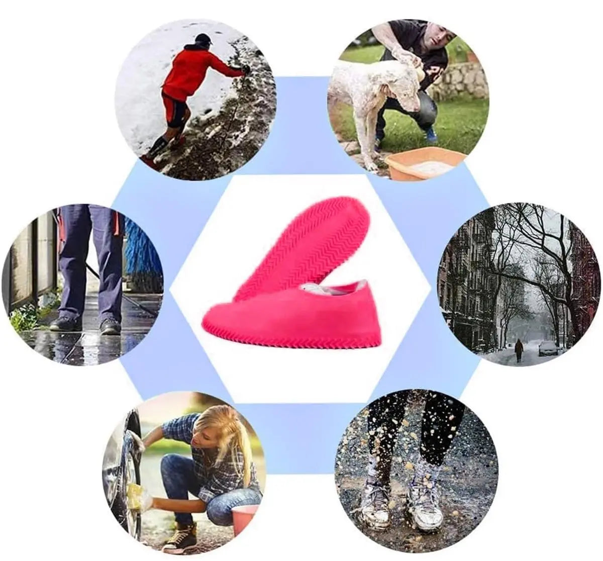 Overshoes - 1 Pair - Waterproof Silicone Overshoes - Reusable, Non-slip, Suitable for Outdoor Activities (Pink - Size L) Femina Worldwide