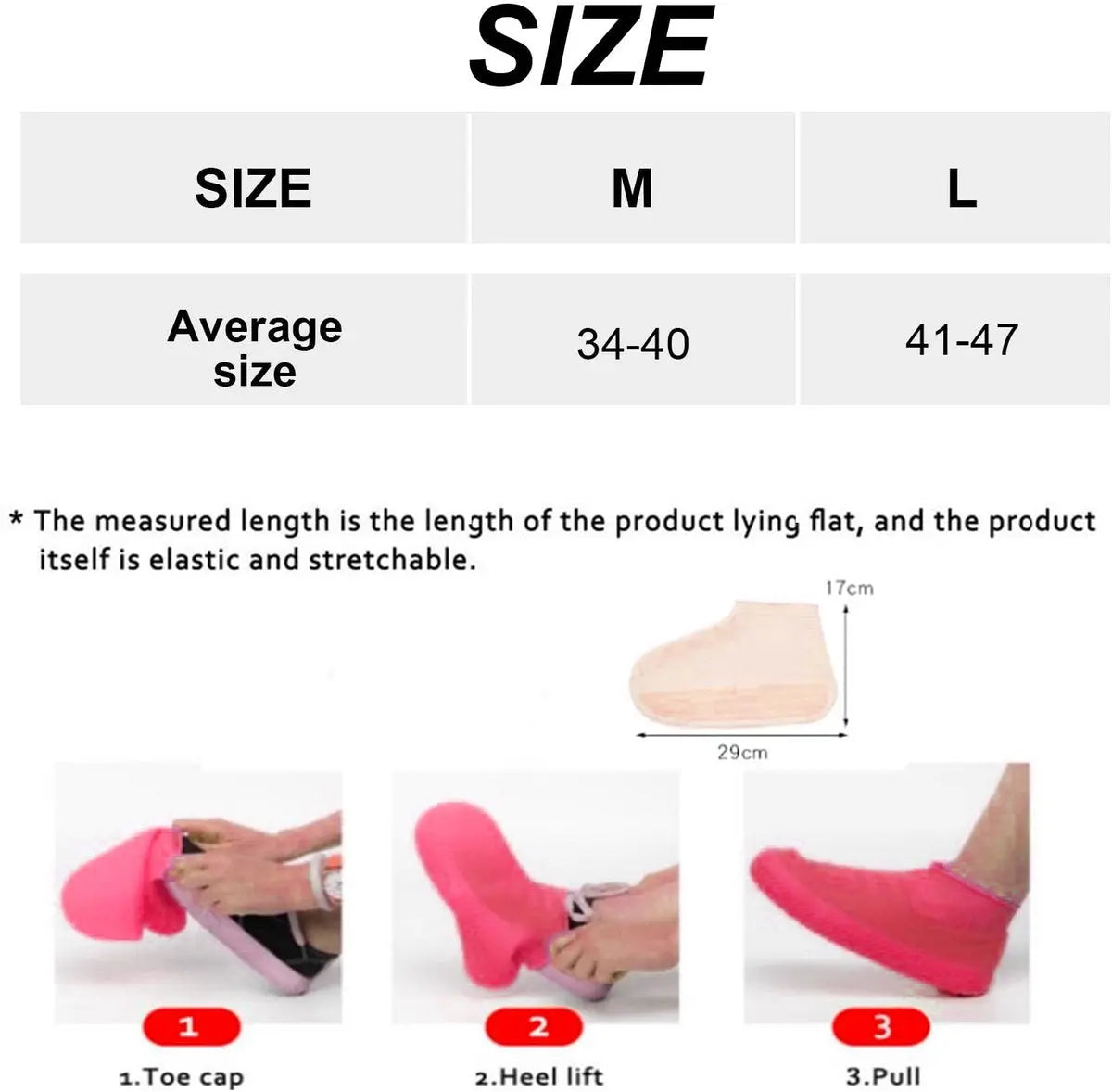 Overshoes - 1 Pair - Waterproof Silicone Overshoes - Reusable, Non-slip, Suitable for Outdoor Activities (Pink - Size L) Femina Worldwide