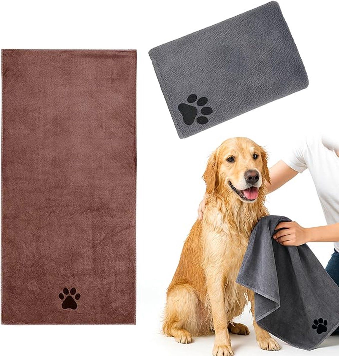 2 Pieces, Microfiber Dog Towel, Dog towels, Microfiber towel, Pet towel, for Daily Pet Care and Home Use, 100 x 50 cm, Brown, Grey