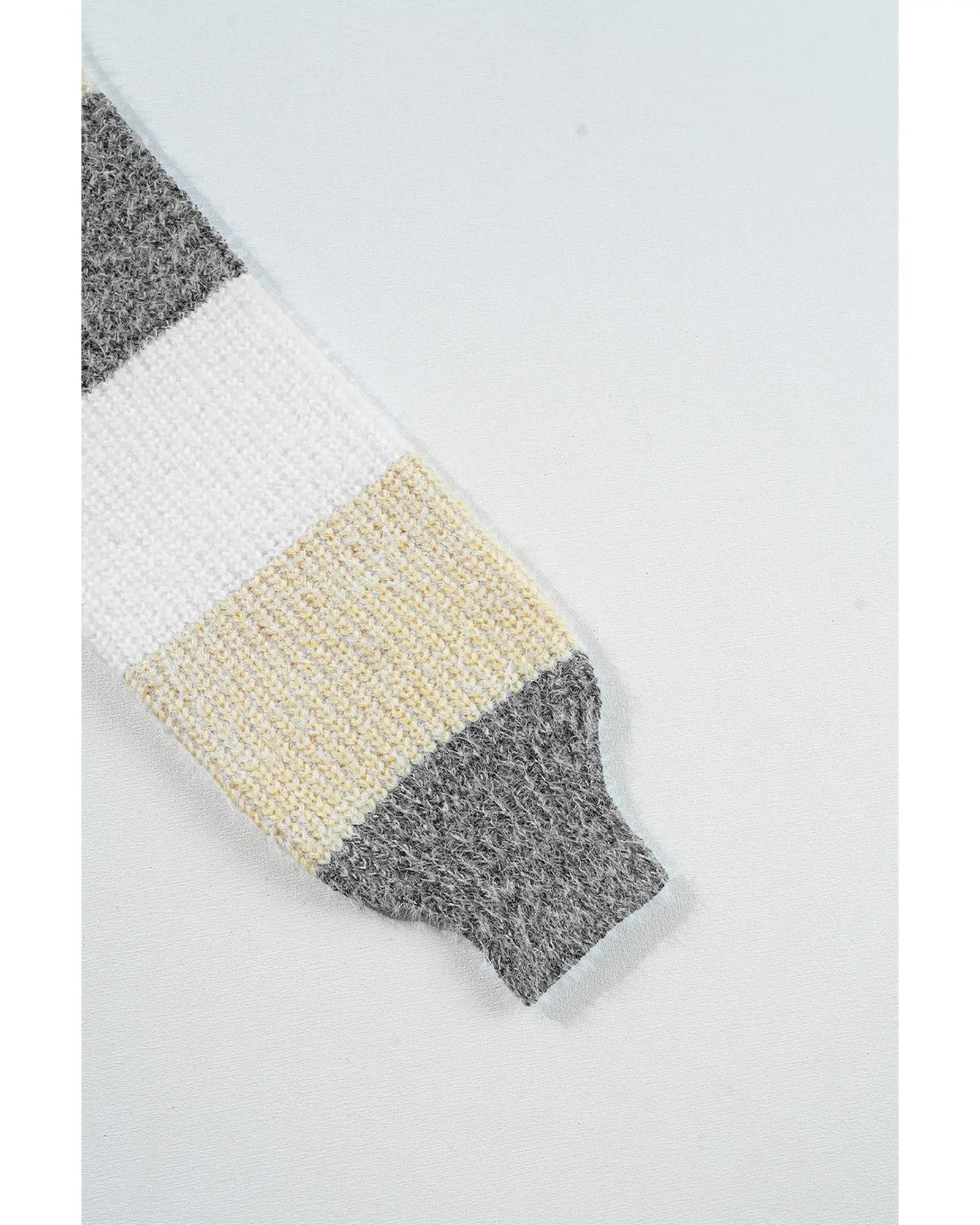 Gray Stripe Colorblock Bubble Sleeve Drop Shoulder Sweater Dress - L Femina Worldwide