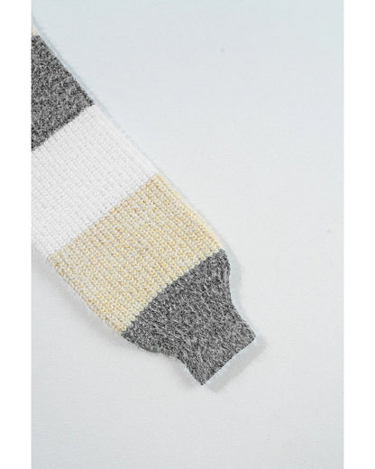 Gray Stripe Colorblock Bubble Sleeve Drop Shoulder Sweater Dress - L Femina Worldwide