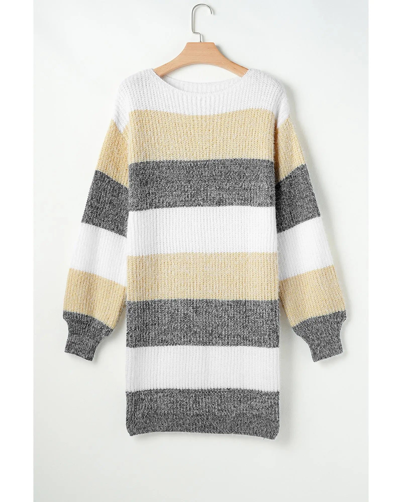 Gray Stripe Colorblock Bubble Sleeve Drop Shoulder Sweater Dress - XL Femina Worldwide