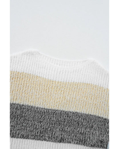 Gray Stripe Colorblock Bubble Sleeve Drop Shoulder Sweater Dress - XL Femina Worldwide