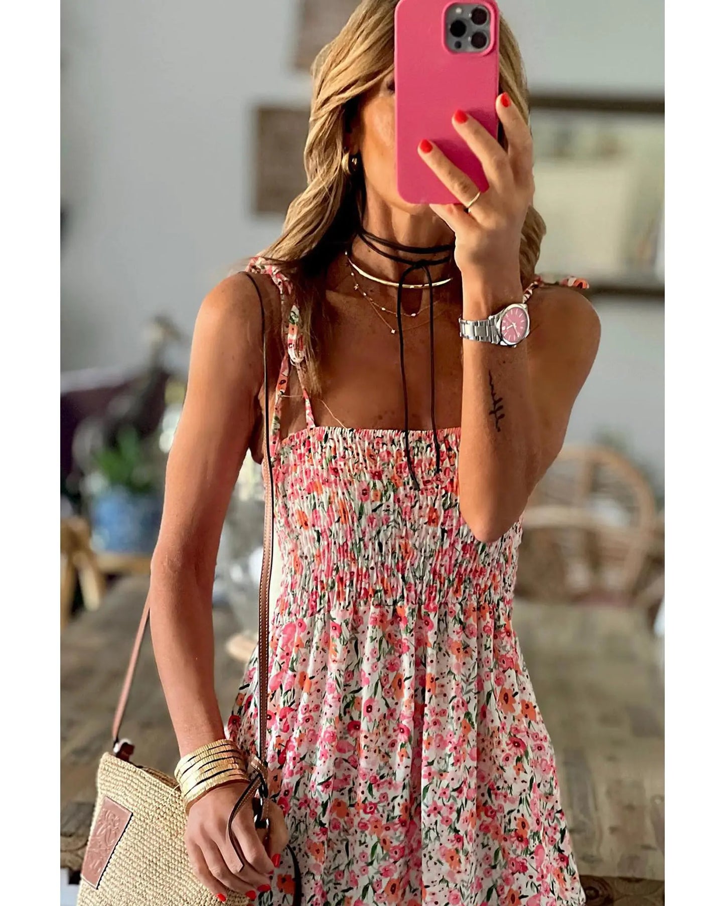 White Boho Floral Smocked Ruffled Maxi Dress - XL Femina Worldwide