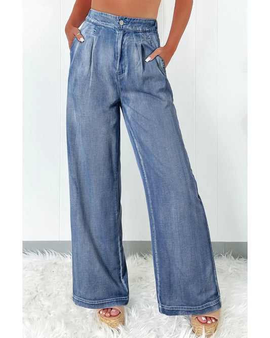 Dusk Blue Acid Wash Wide Leg High Waist Jeans - 8 US