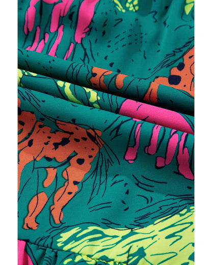 Green Horse Printed Long Sleeve Collared Buttoned Plus Size Midi Dress - 4X Femina Worldwide