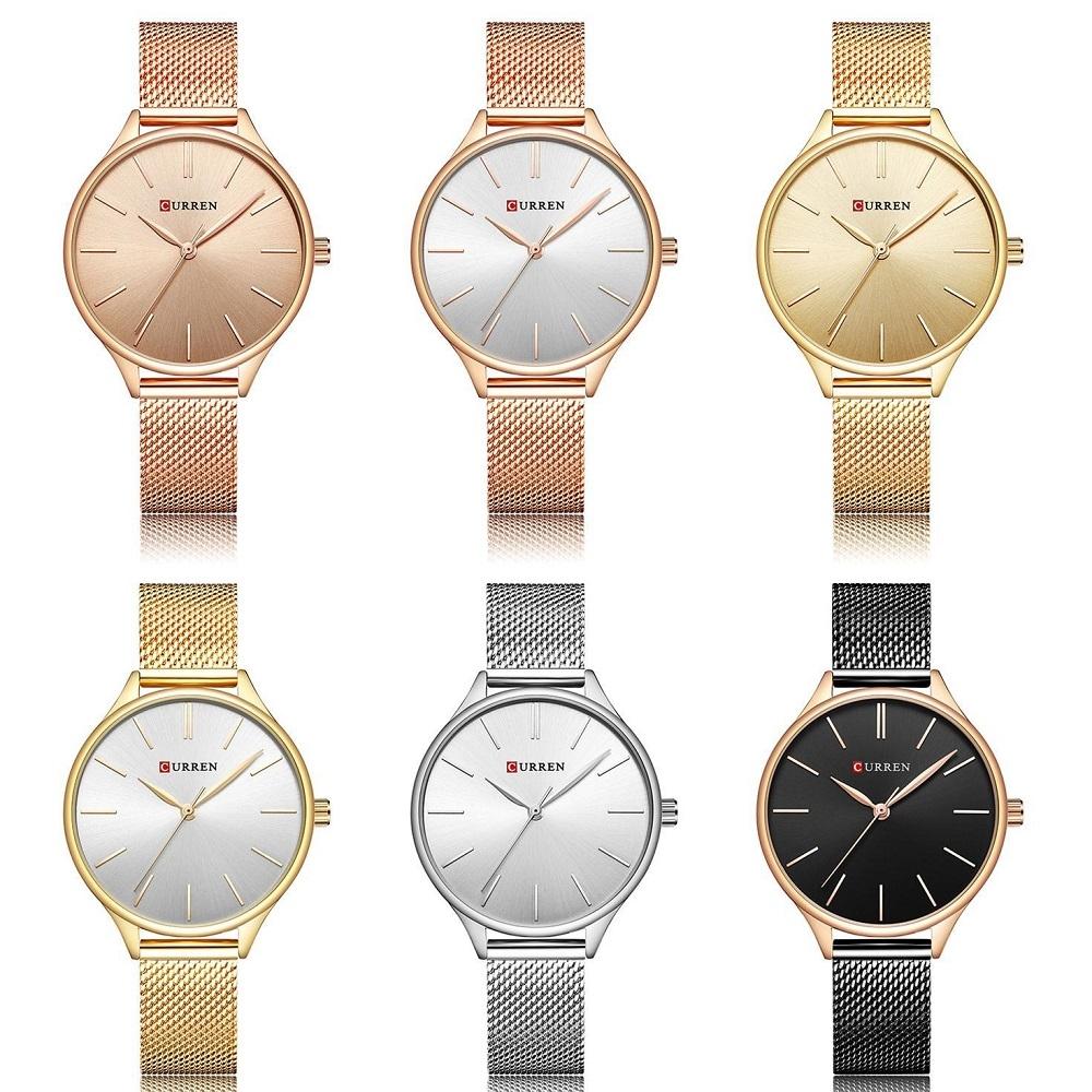 Waterproof Women Quartz Watch with Steel Strap - Casual Design - Gold Shell White Surface
