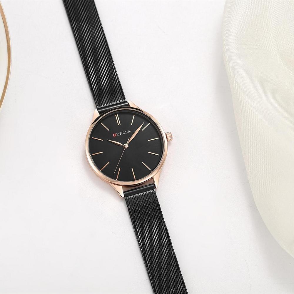 Waterproof Women Quartz Watch with Steel Strap - Casual Design - Gold Shell White Surface