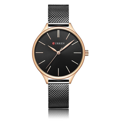 Waterproof Women Quartz Watch with Steel Strap - Casual Design - Gold Shell White Surface