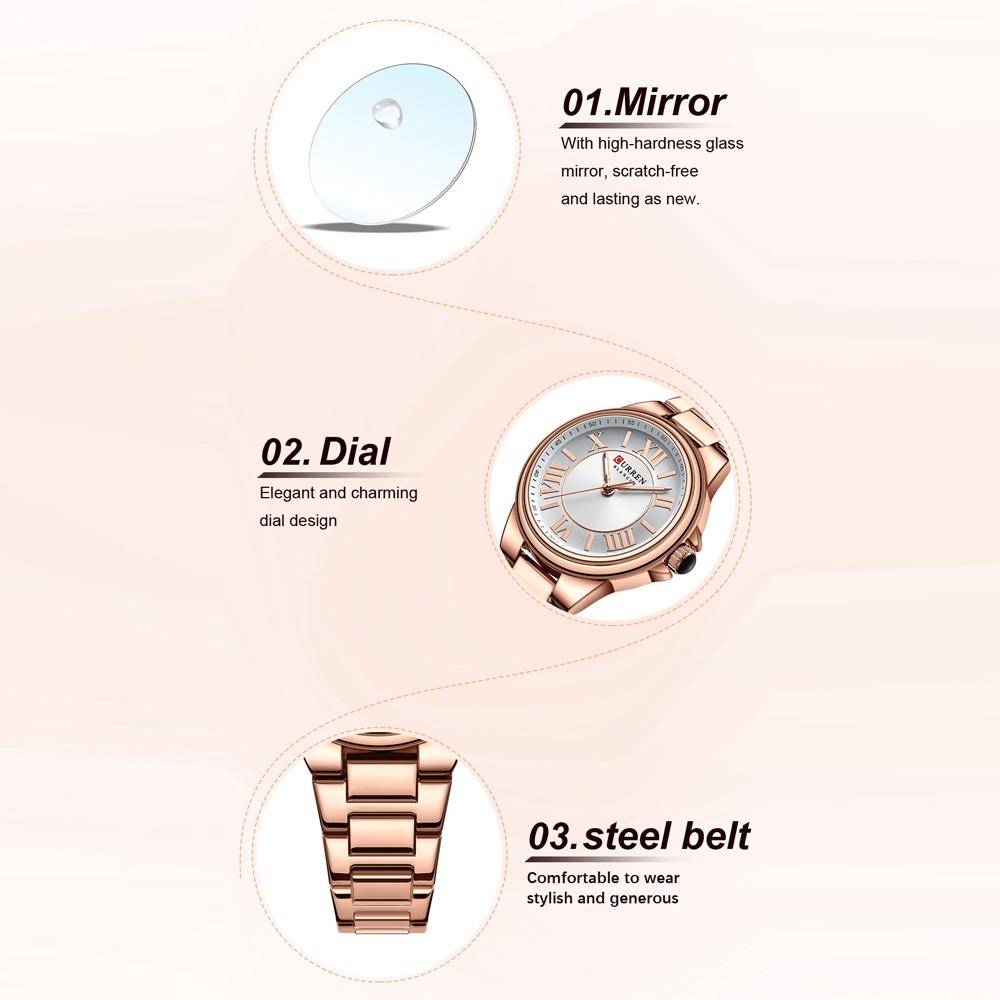 Waterproof Women Watch with Steel Strap - Casual Design - Rose Shell Blue