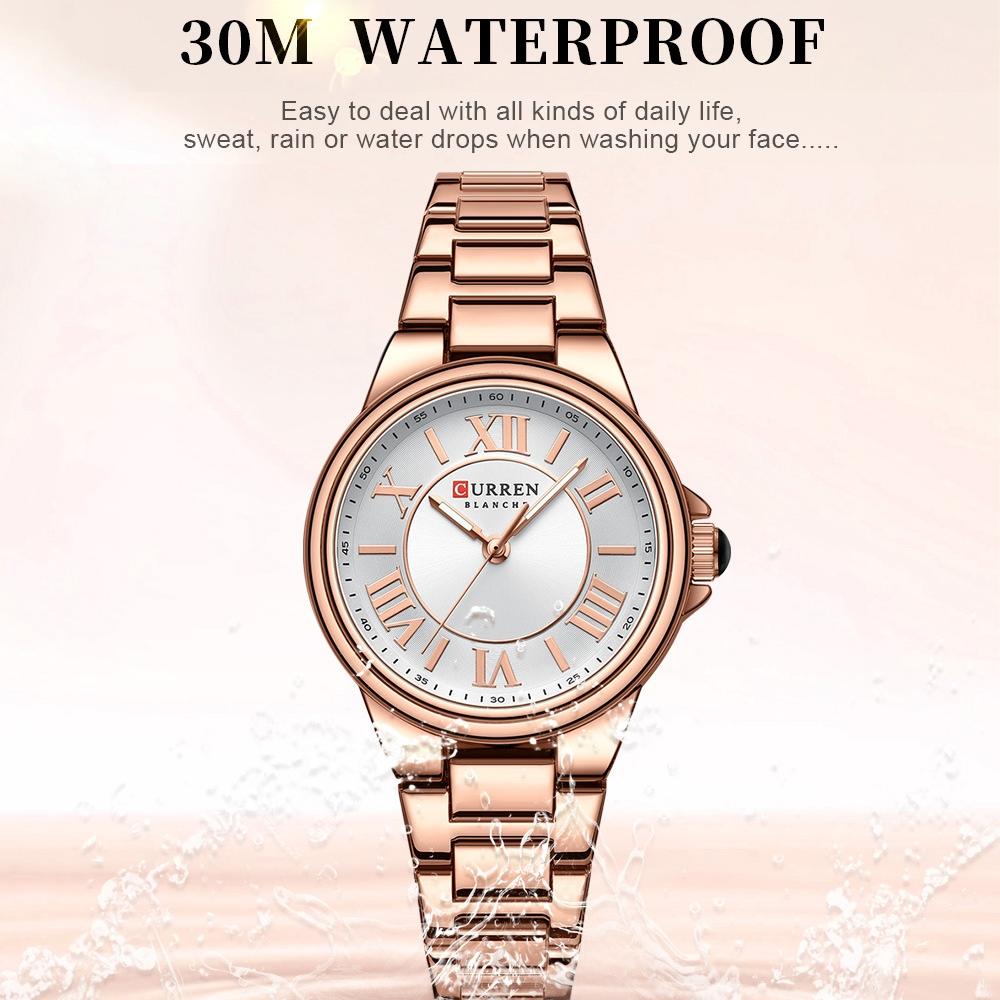 Waterproof Women Watch with Steel Strap - Casual Design - Rose Shell Blue