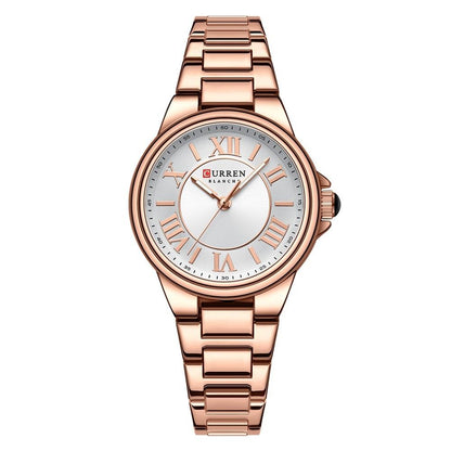 Waterproof Women Watch with Steel Strap - Casual Design - Rose Shell Blue