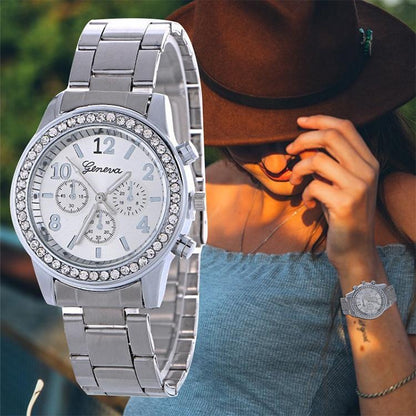 Stainless Steel Diamond Women Belt Watch - Alloy - Gold With Diamond